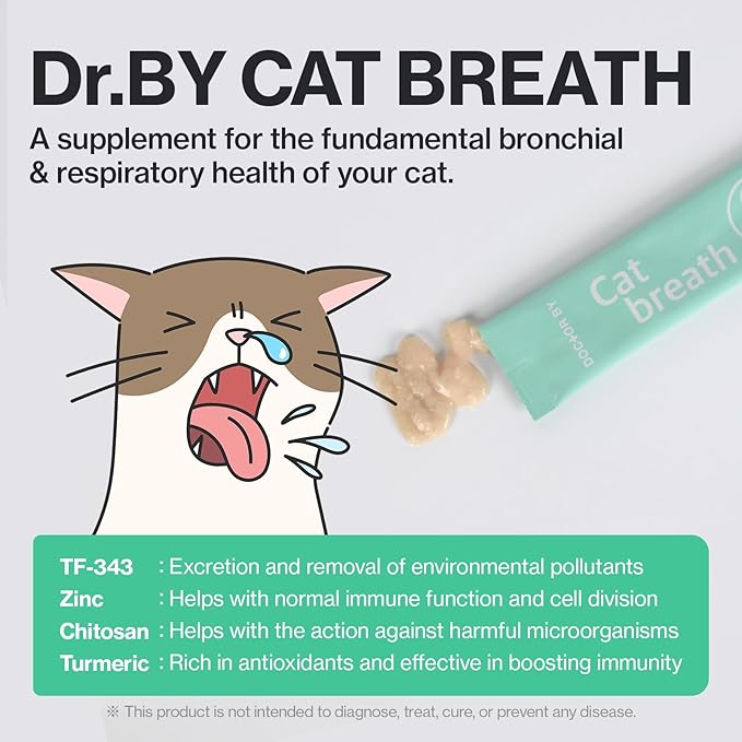 Doctor By Cat Breath Bronchial Supplements Cat Sneezing Treatment Asthma Cold Cough Nose Relief Respiratory&Immune Support with TF-343-30 lickable Formula Individually Packaged, Chicken (1 Pack)