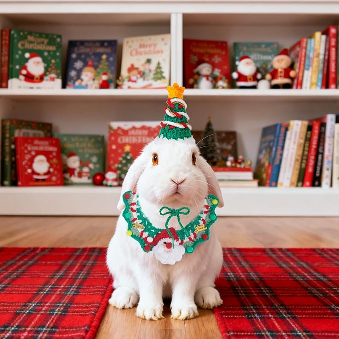 SCENEREAL Christmas Cat Costumes - Cute Knit Santa Claus Christmas Tree Costume for Puppy Dogs Cats, Kitten Collar Hat for Holiday Party, Pet Apparel Xmas Outfit for Small Animal, Dolls