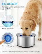 1Gallon Large Dog Water Bowl No Spill, [Anti Digging Lid & Rubber Bottom] Spill Proof Dog Bowl, Anti Splash Mess Dripless Slow Drinking Stainless Steel Water for Sloppy Messy Drinkers Car