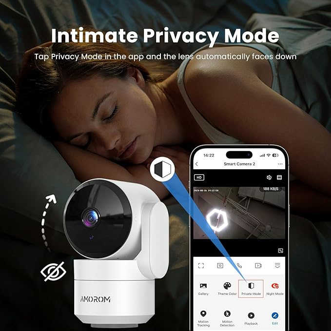 Indoor Camera for Home Security 360°, 1080p Pet Cameras with Pan&Tilt, Night Vision, Motion Detection, 2-Way Audio, Compatible with Alexa/Google Assistant, 2.4GHz WiFi, 2 Pack