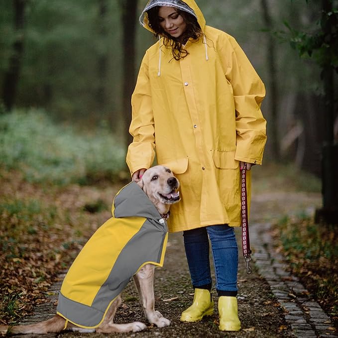 IECOii Dog Raincoat,Waterproof Rain Coat for Small Dogs,Adjustable Pet Rain Jacket with Hood,Lightweight Doggy Raincoats with Reflective Stripes,Yellow,Small
