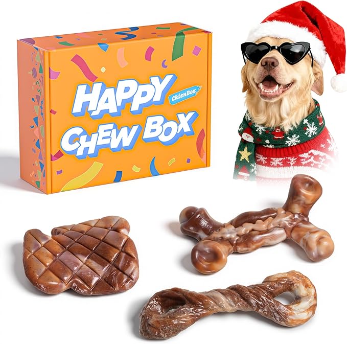 Dog Toys for Aggressive Chewers: Gift Box with 3 Pack Dog Chew Toys, Indestructible Dog Toy for Large Dogs Birthday, Chew Toys for Dogs, Bacon Flavor, Tough Dog Toys to Keep Them Busy