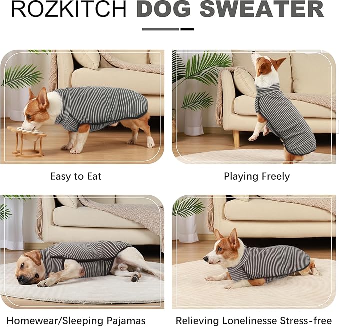 ROZKITCH Dog Winter Coat Soft Pullover Pajamas, Pet Windproof Warm Cold Weather Jacket Vest Cozy Jumpsuit Apparel Outfit Clothes for Small, Medium, Large Dogs Walking Hiking Travel Sleep Stripe 3XL