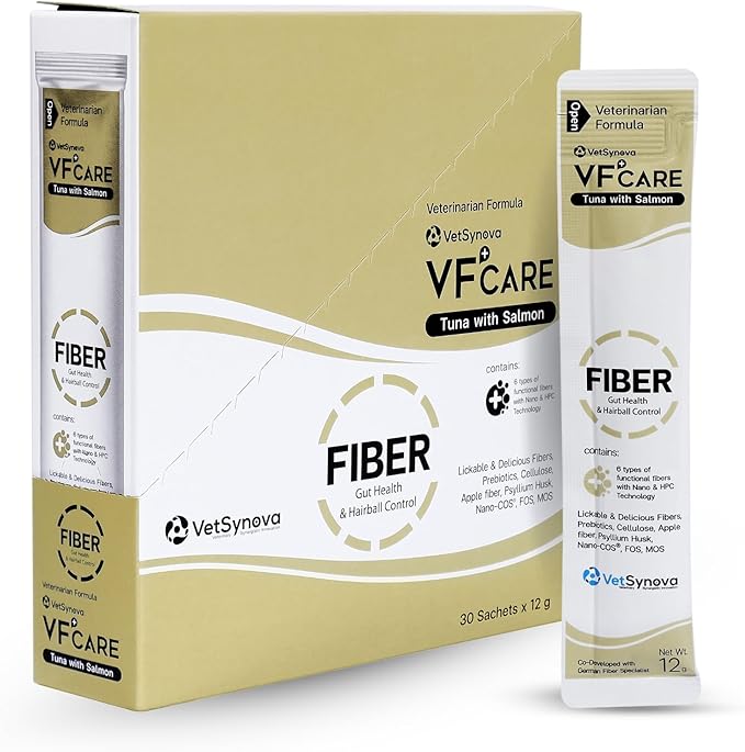 Fiber for Cats & Dogs – Tuna with Salmon – Cat Hairball Remedy & Cat Constipation Relief – 6 Functional Fibers with Prebiotics for Gut Health, Hairball Control – 30 Sachets