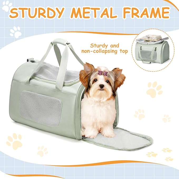 Extra-Large Cat Carrier Soft Sided Flight Approved, Mesh Pet Carrier for Travel Outdoors with Shoulder Straps, Cat Carriers for Cats/Puppy/Dogs Up to 30Lbs, Green
