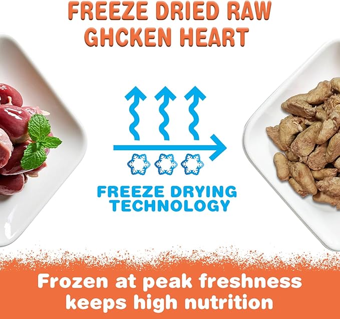 Freeze Dried Chicken Heart Pet Treats 5.3 oz, Freeze Dried Raw Single Ingredient Dog Treats, Training Treats, Meal Toppers for Dogs Cats, High Protein, Grain Free, Gluten Free