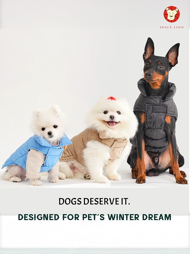 SPACE LION Puffer Jacket, Down Winter Coat, Waterproof, Windproof, Lightweight Jacket, Adjustable Fit for Small Dogs(Black,S)