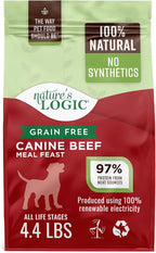 Nature's Logic Grain-Free Dry Dog Food - All-Natural, High Protein, No Synthetic Vitamins/Minerals - Gluten Free - Supports Healthy Digestion - All Breeds & Ages - Beef Meal Feast, 4.4lbs