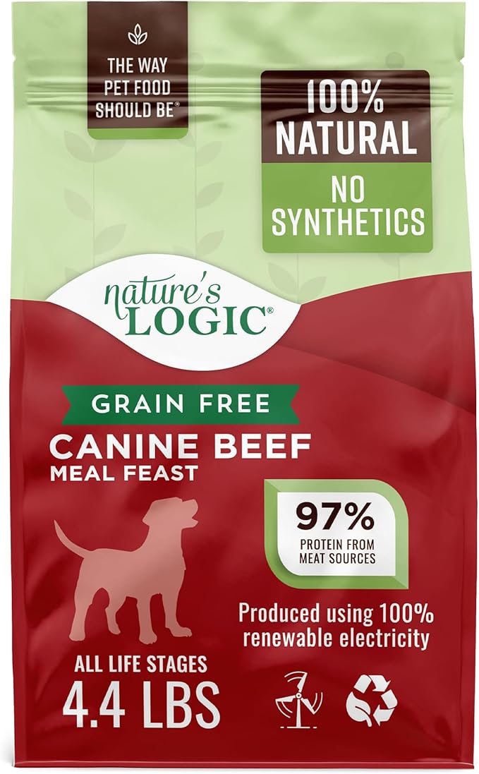 Nature's Logic Grain-Free Dry Dog Food - All-Natural, High Protein, No Synthetic Vitamins/Minerals - Gluten Free - Supports Healthy Digestion - All Breeds & Ages - Beef Meal Feast, 4.4lbs