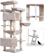Cat Tree for Indoor Cats Large Adult, 74" Cat Tower with 3 Big Platforms, 2 Baskets, 2 Condos, Multi-Level Cat Scratching Posts, Muchroom GCT030MU