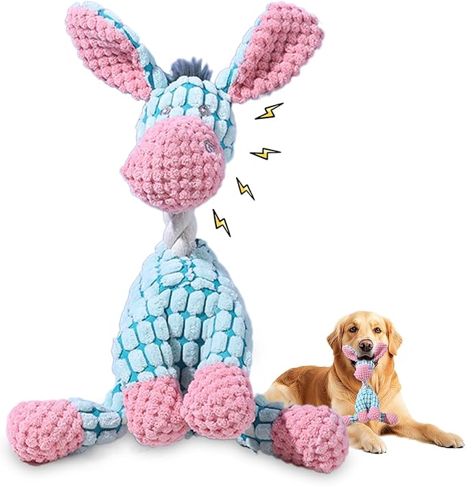 2025 New Dog Toys, Indestructible Plush Dog Toy, Dogs Toys for Aggressive Chewers, Dogs Squeaky Chew Toy for Indoor Pups Teething (Blue 1pcs)