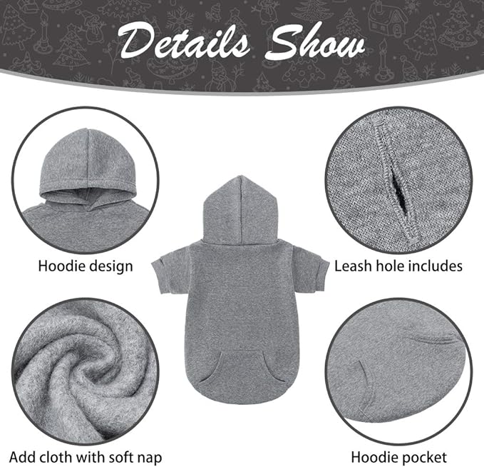 KOOLTAIL Basic Dog Hoodie - Soft and Warm Dog Hoodie Sweater with Leash Hole and Pocket, Dog Winter Coat, Cold Weather Clothes Sweatshirt for Small Medium Large Dogs Puppy Cat Boys Girls Grey XS