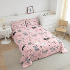 Erosebridal Kids Cat Comforter Set Full Cute Pet Bedding Set for Girls Pink Kitten Bedding Comforter Sets Kawaii Cat Paws Duvet Insert Cartoon Animal Theme Quilted Comforter Lovely Bedroom Decor 3pcs