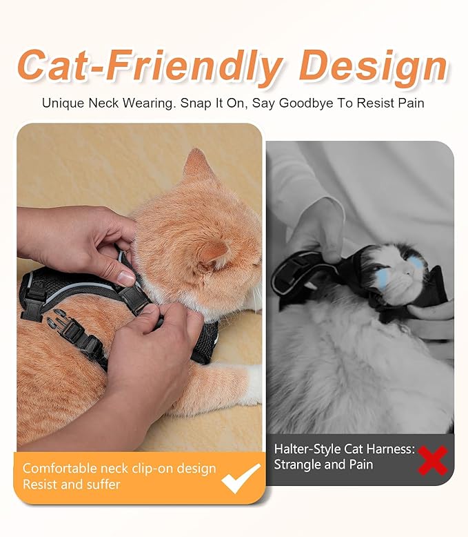 Halypet Cat Harness and Leash Set [ MAX Safety Third Generation ] Escape Proof Soft Adjustable Cat Leash Breathable Comfortable Vest Easy to Wear Kitten Harness for Outdoor Walking