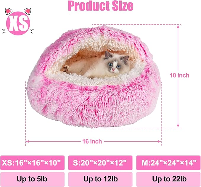 Cat Beds & Dog Bed with Cover Cave, Dog Beds for Small Dogs, Round Soft Plush Donut Calming Pet Bed for Indoor Cats or Small Dog, Washable Puppy Bed with Non-Slip Bottom-16inch