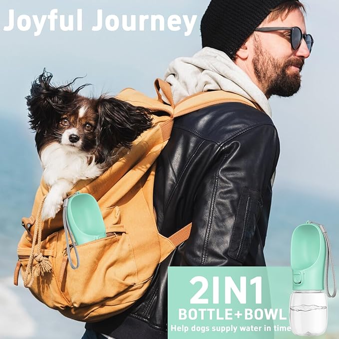 Portable Dog Water Bottle with Bowl, Leak Proof, Convenient for Walking, Hiking and Camping (Green, 19oz)