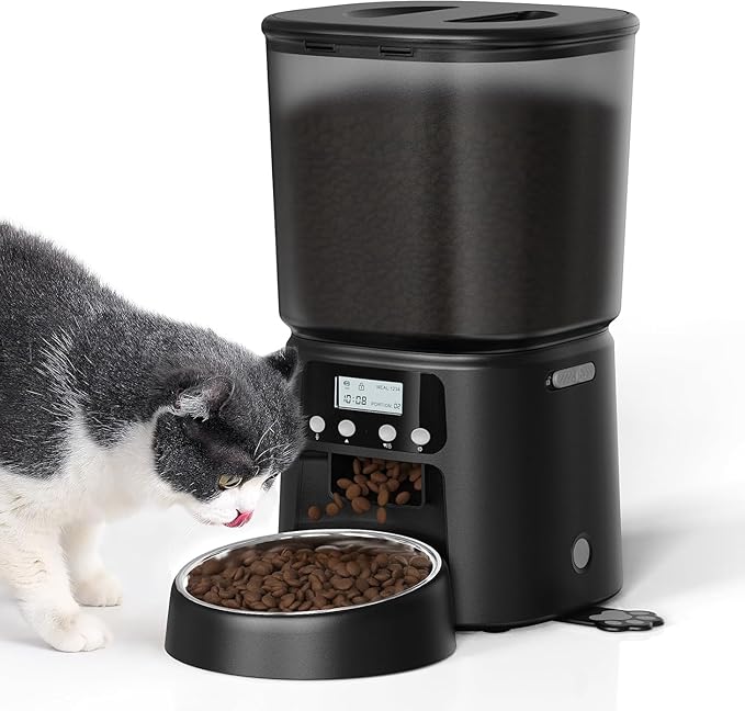 Automatic Cat Feeder,4L Timed Cat Dry Food Dispenser,Pet Feeder up to 6 Meals and 30 Portions per Day,10S Voice Record,Flexible Schedule Timer,Dual Power,Stainless Steel Bowl,for Cats and Small Dogs