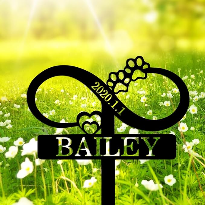 Personalized Dog Memorial Grave Marker with Hearts Paws, Custom Dog Name Memorial Stake Metal Engraved Sign, Dog Memorial Sign with Stake Pet Headstone Memorial Plaque Burial Stake for Dog
