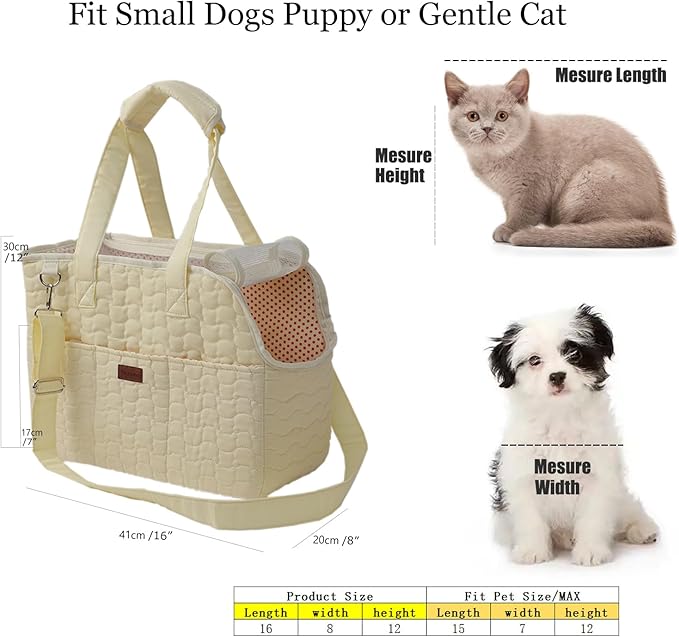 Small Puppy Carriers Bag Cat Purse,Recommand for Lazy/Gentle Adult Pets,Fashion Woman Dogs Totes Lightweight Pups Kitties Bunny Go to Vet Picnic Outdoor (Light Yellow)
