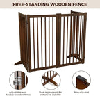 36" H Freestanding Pet Gate, Solid Wood Foldable Dog Gate with Support Feet, Wooden Tall Dog Gate for Doorway, Stairs & Indoor Use, 60" Wide Expandable Pet Fence, 4 Panels, Walnut