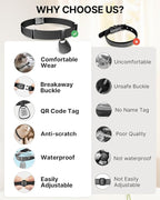 Cat Collar with QR Code Name Tag, Breakaway Kitten Collar for Boy & Girl Cats, Ultra Soft Elastic Adjustable Band, Safety Break Away Buckle, Comfortable & Secure Pet ID Collar (6"-12"), Black