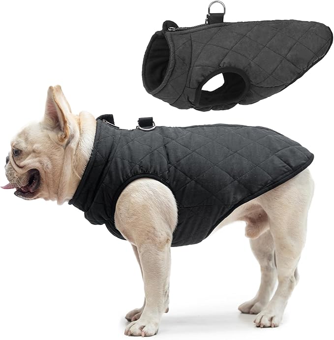 SCENEREAL Winter Dog Vest Coat with Harness Built In, Warm Puppy Jacket for Small Medium Dogs, Cold Weather Coats with Zipper, Fleece Puffer Vest Windproof Snow Clothes