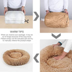 Dog Bed, Cat Calming Bed, Faux Fur Pillow Pet Donut Cuddler Round Plush Bed for Large Medium Small Dogs and Cats (44"x44"(Pack of 1), Camel)