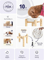 Slow Feeder Dog Bowls - 3-Cup Raised Ceramic & Wood Stand for Medium-Large Breed, White