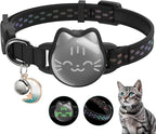 Waterproof Airtag Cat Collar, Breakaway Cat Airtag Collar with Luminous & Reflective Fish Pattern, Lightweight Kitten Collars for Apple Air tag, Hidden GPS Tracker Holder for Cats, Kittens(9-13")