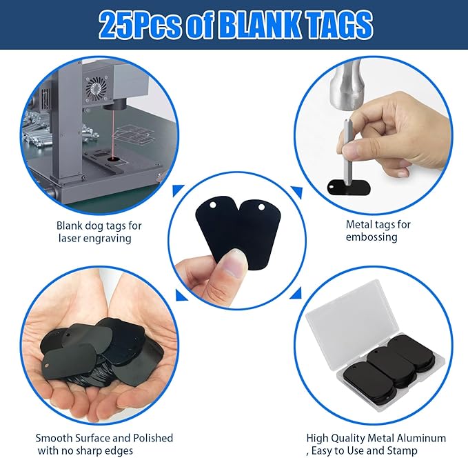 Fesorsi 25 Pcs Aluminum Tags for Engraving,Rectangle Stamping Blanks Tags,Black Military Dog Tags,Anodized Blank Metal Tags,Personalized Pet Dog ID Tags Blank with Hole DIY Pendants Decorative Craft