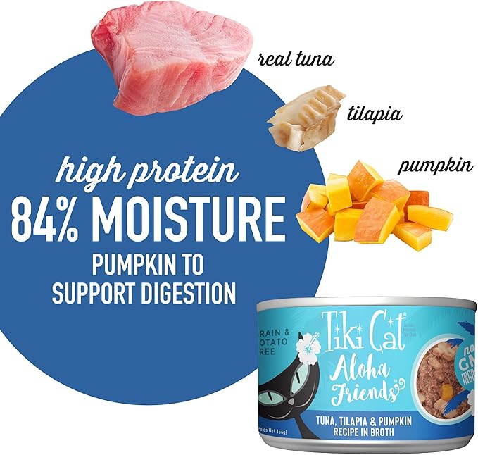 Tiki Cat Aloha Friends, Tuna, Tilapia & Pumpkin, Grain-Free & High Moisture, Wet Cat Food for All Life Stages 5.5 oz. Cans (Pack of 8)