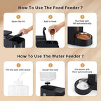 Gravity Cat Feeder and Water Dispenser with 304 Stainless Steel Bowls, 2 in 1 Automatic Cat Feeder with 180 Degree Rotatable Water Bowl, Large Capacity for Puppy Kitten Rabbits, Black