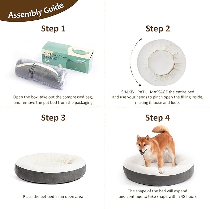 Love's cabin Round Donut Cat and Dog Cushion Bed, 30in Pet Bed for Medium or Large Dogs, Anti-Slip & Water-Resistant Bottom, Soft Durable Fabric Pet beds, Washable Calming Cat & Dog Bed Dark Grey