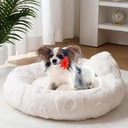 Round Dog Bed for Small Dogs & Cats -Washable Dount Cute Cat Bed for Indoor Cats, Orthopedic Sherpa Fleece Soft Cozy Calming Pet Bed with Removable Zipper Cover (White, (23x23x8inches))
