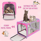 Pet Carrier for Large Cats of 20 Lbs, Collapsible Carrier Bag for Big Cat or 2 Kittens,Soft Sided Puppy Carrier with Sturdy Travel Transport Strap, Adequate Ventilation, 4 Mesh Windows (Pink)