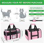20" Large Cat Carrier Soft Sided for Cats Under 25 lbs, Folding Dog Carrier 20" Carrier for 2 Cats Travel Carrier - Pink
