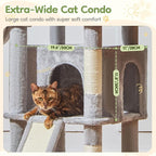 Taoqimiao 72 Inches Cat Tree for Large Cats, Multi-Level Tall Cat Tower, Widened Cat Condo with Large Scratch Board, 5 Scratching Posts, Metal Hammcock, Cozy Basket, Light Gray, MS045W