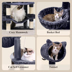 Globlazer Artistic Curved Cat Tower for Small Cats (Under 12 lbs), 81-inch Slim Design Cat Tree with Space-Saving Design, Indoor Cat Condo with Hammock & Tunnel, C81, Dark Gray, Non-Large Cats