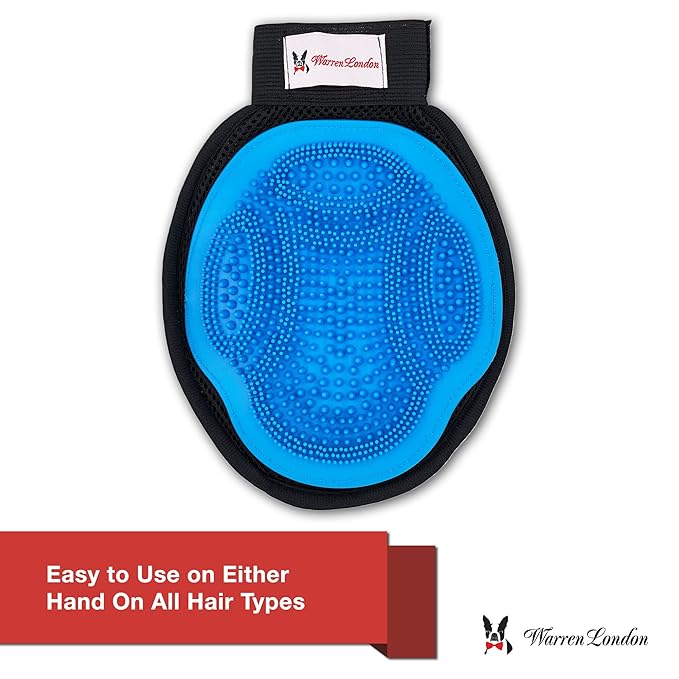 Warren London 2in1 Grooming Glove for Dogs & Cats | Reversible Design Pet Brush with Smooth Side for Clothes & Furniture | Soft Mitten Contours for Comb & Massage