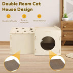 Wooden Cat Scratcher House,Cat Hideout with Scratch Cardboard Pad,2 Tier Sturdy Kittens Bed House Indoor with Air Vents for Small to Large Sized Cats and Rabbits Use