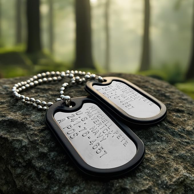 Stainless Steel Military Dog Tags, Complete Steel Ball Chain and Black Tag Silencers - Suitable for Large and Small Dogs Dog Tag Halloween Costume Prop