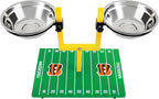 NFL Cincinnati Bengals Goalpost Football Field Dog Feeder – Adjustable Elevated Dog Bowls with Stand, 2 Stainless Steel Bowls, Non-Slip Rubber Feet, Raised Pet Feeder for Large & Small Dogs, Cats.