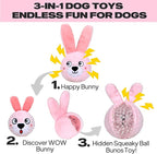 Fida Squeaky Dog Toys for Aggressive Chewers 3 in 1, Dog Chew Toys with 3 Layers,Interactive Dog Toys for Large Dogs Balls to Keep Them Busy for Small Medium Dogs(Pink Bunny)