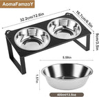 2 Set Elevated Cat Food Water Bowls, 4 Stainless Steel Bowls for Indoor Pet with Cute Metal Stand, 10° Tilted Anti-Vomiting Wide Shallow Raised Cat Dishes Whisker Friendly for Multiple Kitten,Puppy