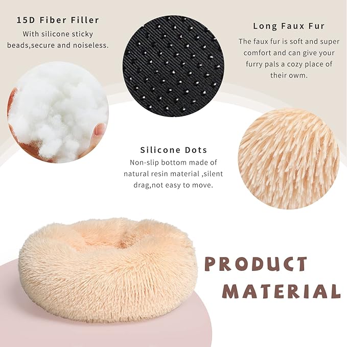 Light Brown Dog Bed Washable,Fluffy Dog Beds for Small Dogs 15 inches Donut Soft Small Pet Bed,Calming Anti Anxiety Round Fits up to 5 lbs Warm Comfort Pets Beds for Puppy Dogs Indoor