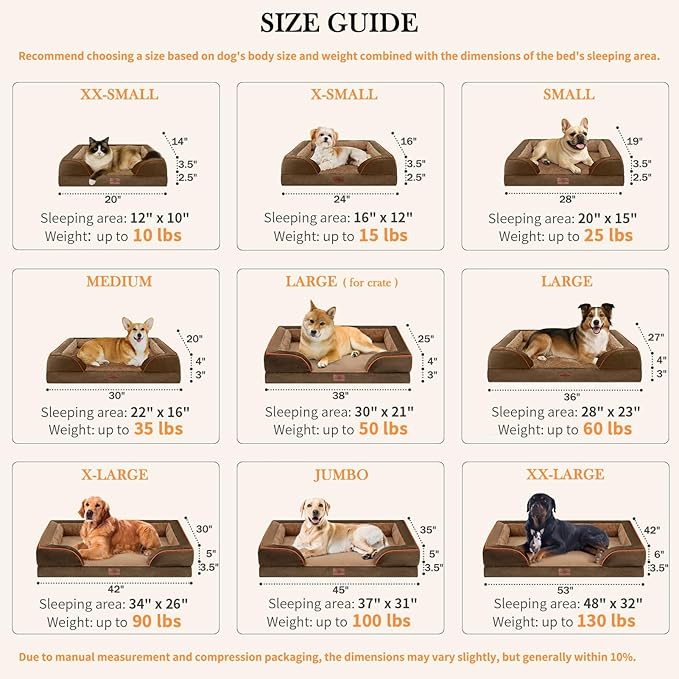 Comfort Expression Small Dog Beds Waterproof Cat Beds Orthopedic Foam Sofa Beds for Small Dogs Comfy Pet Bed with Washable Removable Cover & Non-Slip Bottom(XX-Small,Brown)