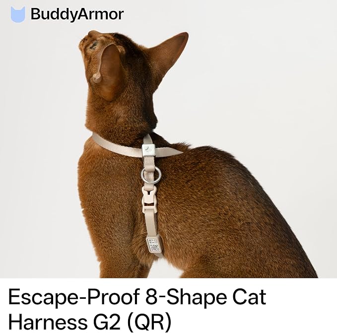 Escape Proof Cat Harness Anti-Choke Quick Release Adjustable QR Code Soft Nylon Durable Lightweight Figure 8 Cat Harness Anti Escape for Kitten Small Medium Large Cats (Blush Pink, S)