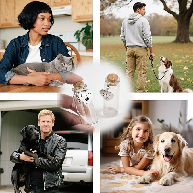 Personalized Pet Fur Keepsake Bottle, Heart Shape Custom Name Engraved Glass Dog Hair Keepsake, Pet Hair Memorial Vials for Dog/Cat Hair & Ashes, Sympathy Gift for Pet