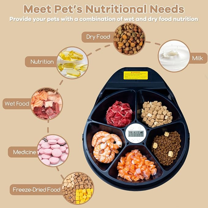 UBPET Automatic Cat Feeder Wet Food, 2025 Upgraded Refrigerated Auto Cat Feeder with Semiconductor Cooling, 4 Days Freshness 5 Meals, Pet Food Dispenser for Cats and Small Dogs, Easy to Clean(White)