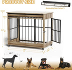 46" Large Dog Crate Furniture, Double Door Wooden Indoor Dog Kennel Furniture, Decorative Pet Cage End Table with Wheels for Extra Large Breed Dogs, Size 2XL, Rustic Brown